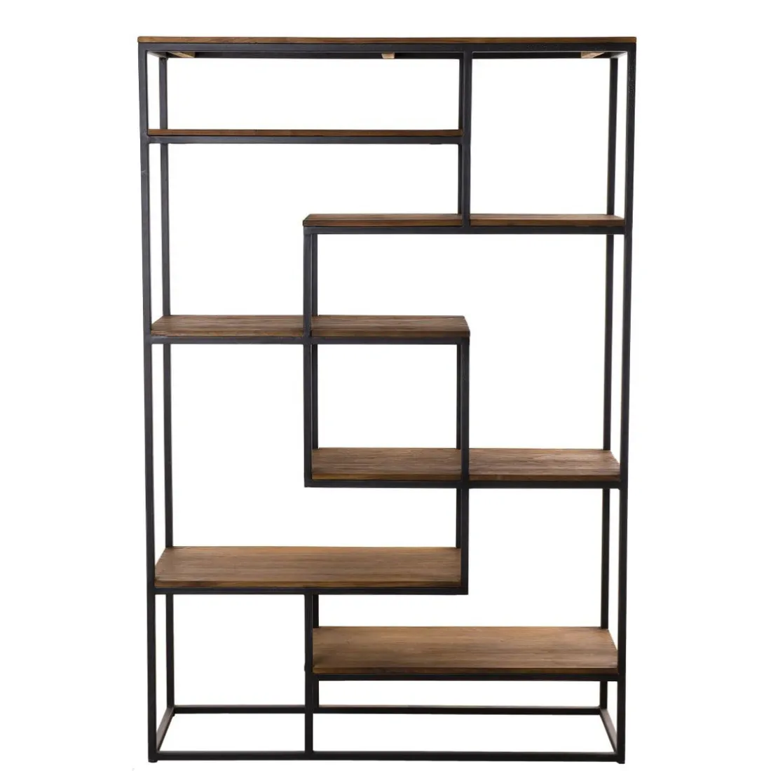 Etagère SIXTINE Recto-Verso En Décalé 120X40X180Cm Bois Teck Recyclé Et Métal