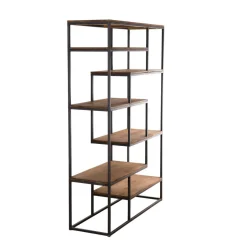 Etagère SIXTINE Recto-Verso En Décalé 120X40X180Cm Bois Teck Recyclé Et Métal
