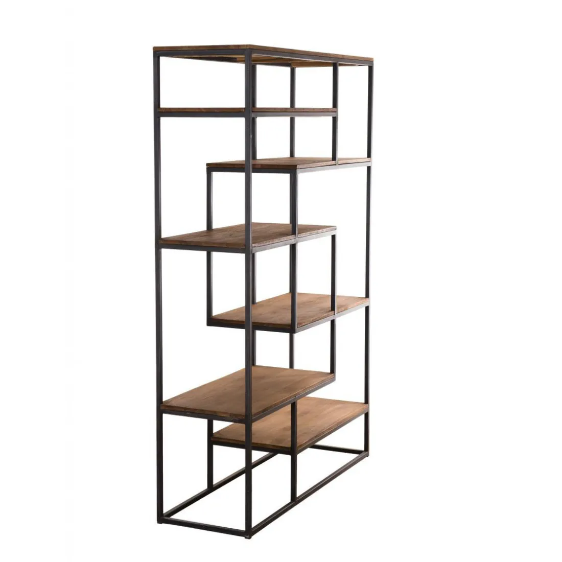 Etagère SIXTINE Recto-Verso En Décalé 120X40X180Cm Bois Teck Recyclé Et Métal