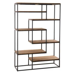 Etagère SIXTINE Recto-Verso En Décalé 120X40X180Cm Bois Teck Recyclé Et Métal