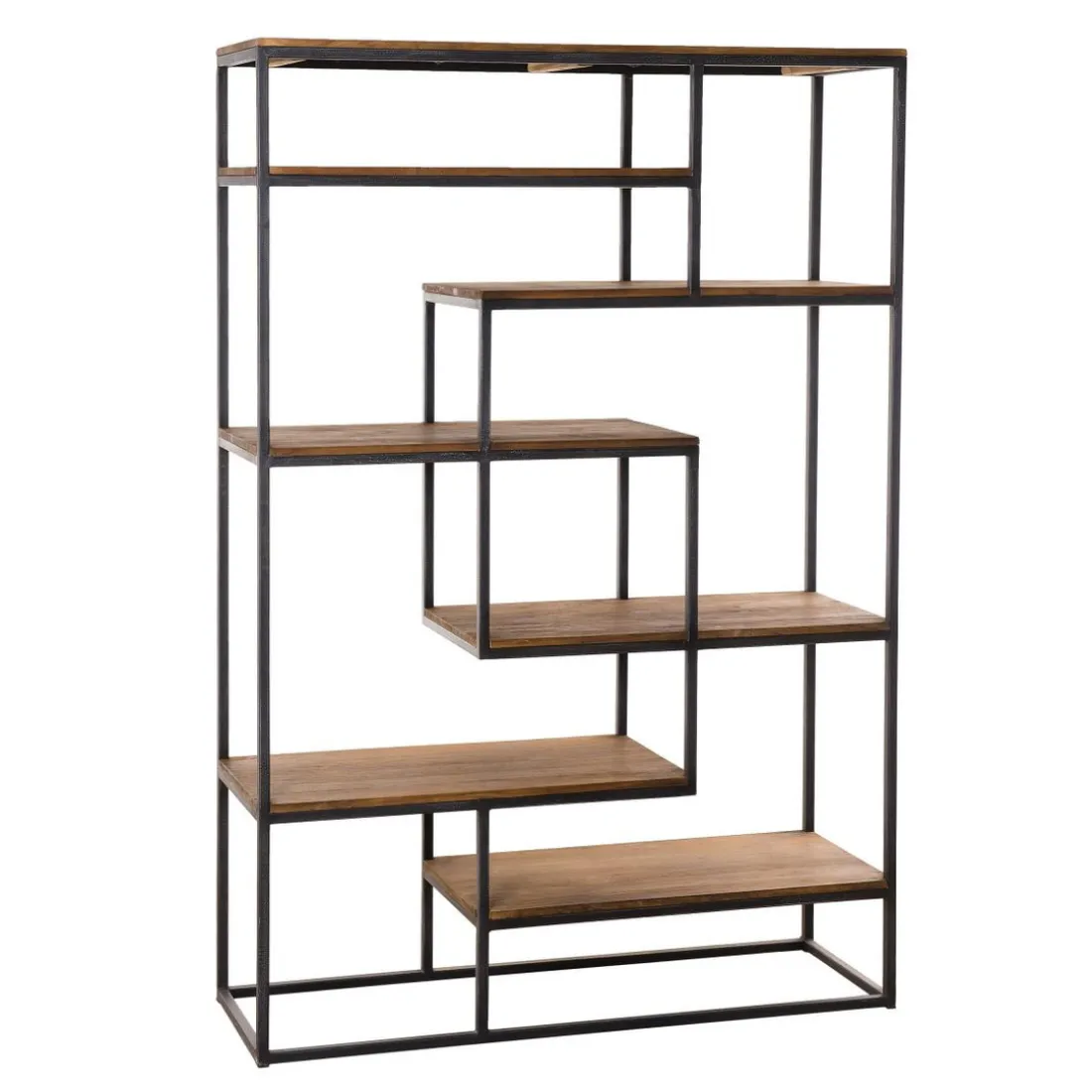 Etagère SIXTINE Recto-Verso En Décalé 120X40X180Cm Bois Teck Recyclé Et Métal