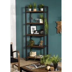 Etagère SIXTINE Recto-Verso 75X40X200Cm 5 Niveaux Bois Teck Recyclé Et Métal