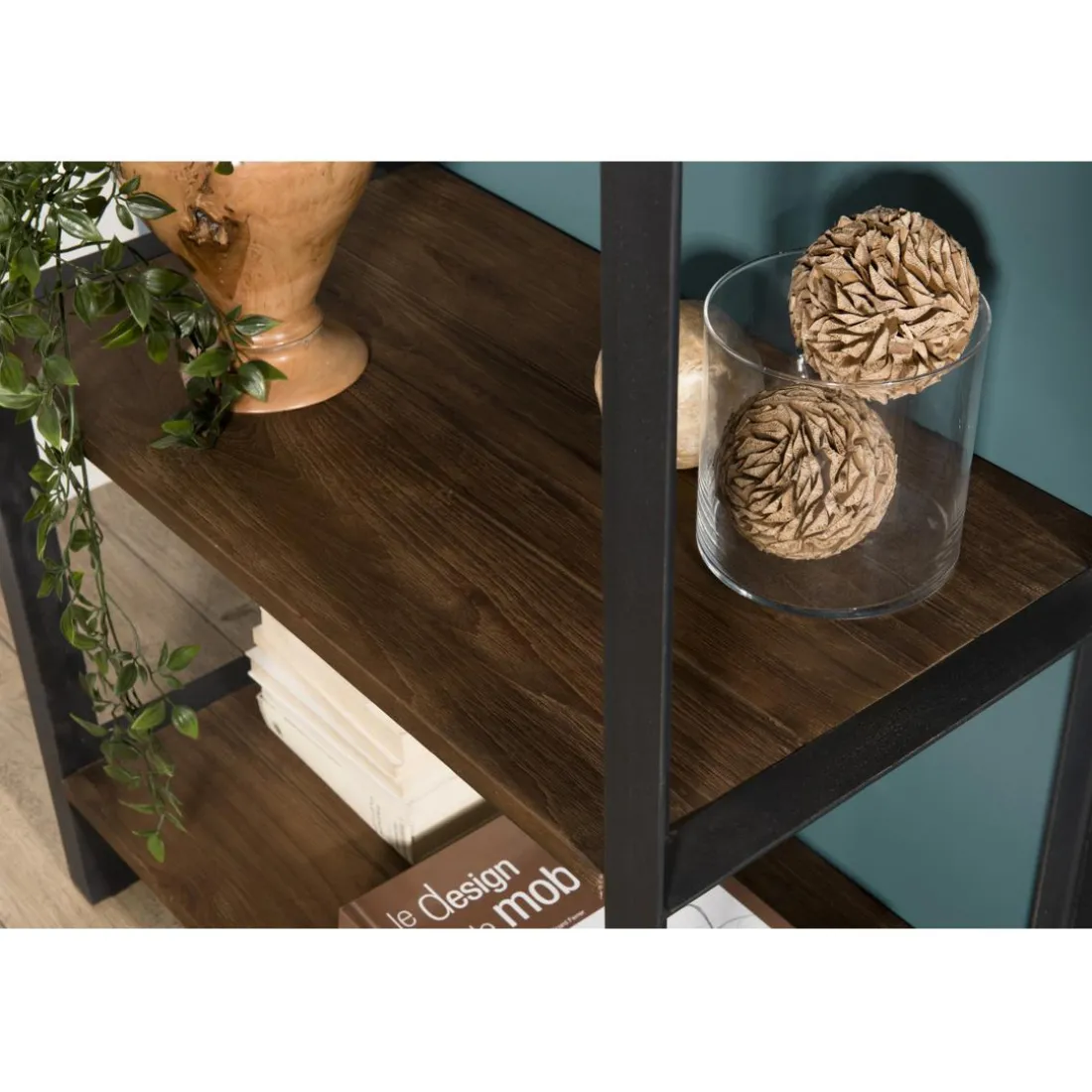 Etagère SIXTINE Recto-Verso 75X40X200Cm 5 Niveaux Bois Teck Recyclé Et Métal