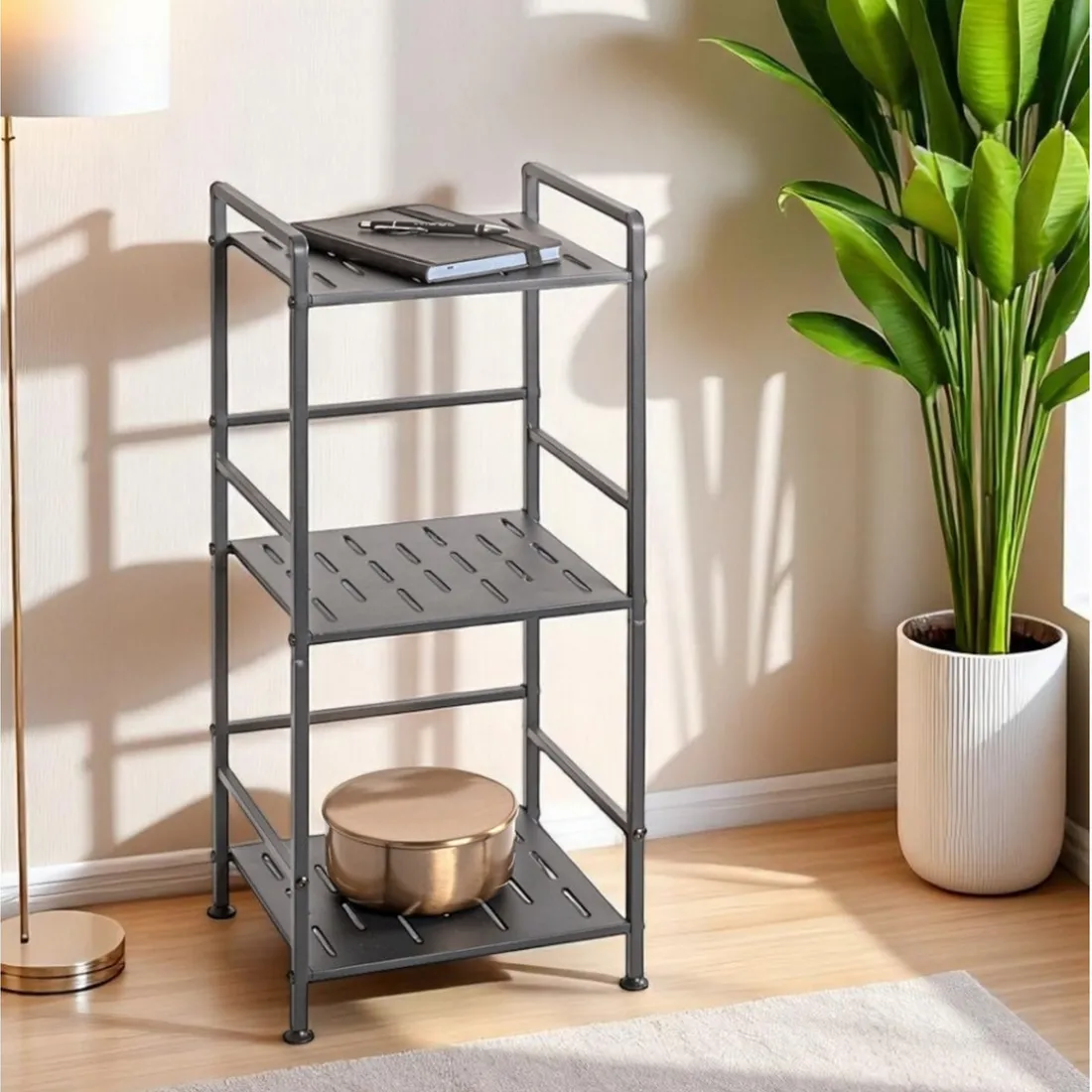 Etagères en métal peint époxy anthracite en tube d'acier