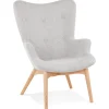 Fauteuil à oreille 'ROBY' en tissu gris et pieds en bois