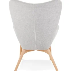 Fauteuil à oreille 'ROBY' en tissu gris et pieds en bois