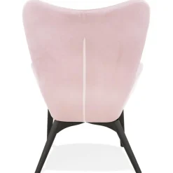Fauteuil à oreilles 'RUBEN' en velours rose et pieds en bois noir