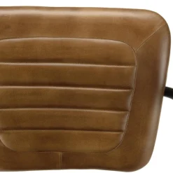 Fauteuil à roulettes assise et accoudoirs matelassée en cuir et en bois de manguier MARCEL Marron