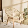 Fauteuil beige dossier arrondi assise en abaca tressé