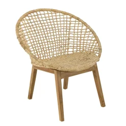 Fauteuil beige dossier arrondi assise en abaca tressé