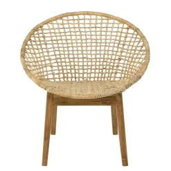 Fauteuil beige dossier arrondi assise en abaca tressé