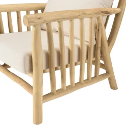 Fauteuil BORNEO en branches de teck naturel coussins blancs WILL
