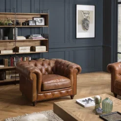 Fauteuil chesterfield 1 place vintage cuir GASTON