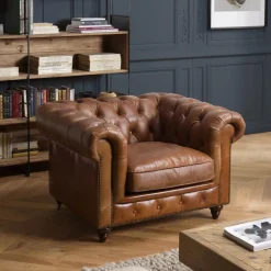 Fauteuil chesterfield 1 place vintage cuir GASTON