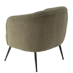 Fauteuil cosy tissu bouclette vert kaki pieds métal noir AGATHE