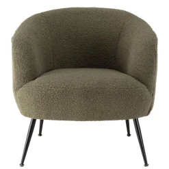 Fauteuil cosy tissu bouclette vert kaki pieds métal noir AGATHE