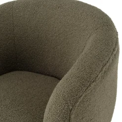 Fauteuil cosy tissu bouclette vert kaki pieds métal noir AGATHE
