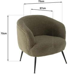 Fauteuil cosy tissu bouclette vert kaki pieds métal noir AGATHE