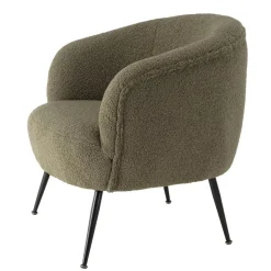 Fauteuil cosy tissu bouclette vert kaki pieds métal noir AGATHE