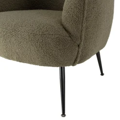 Fauteuil cosy tissu bouclette vert kaki pieds métal noir AGATHE