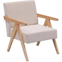 Fauteuil de Salon Scandinave avec Structure Bois et Tissu