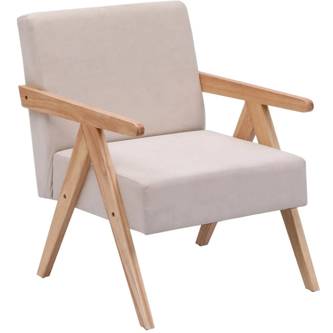 Fauteuil de Salon Scandinave avec Structure Bois et Tissu