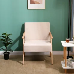 Fauteuil de Salon Scandinave avec Structure Bois et Tissu
