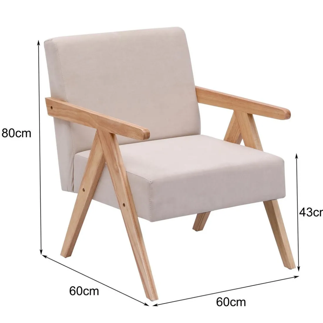 Fauteuil de Salon Scandinave avec Structure Bois et Tissu