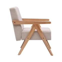 Fauteuil de Salon Scandinave avec Structure Bois et Tissu