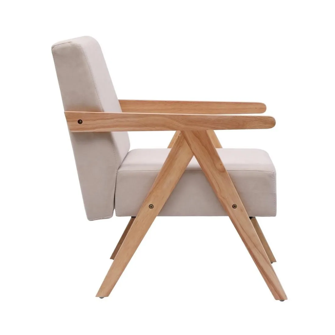 Fauteuil de Salon Scandinave avec Structure Bois et Tissu