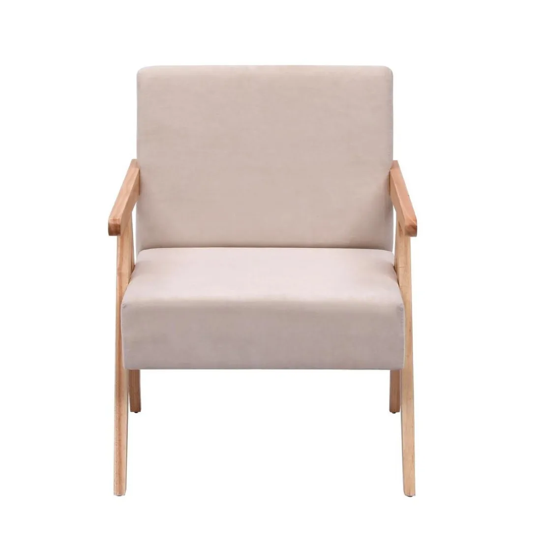 Fauteuil de Salon Scandinave avec Structure Bois et Tissu
