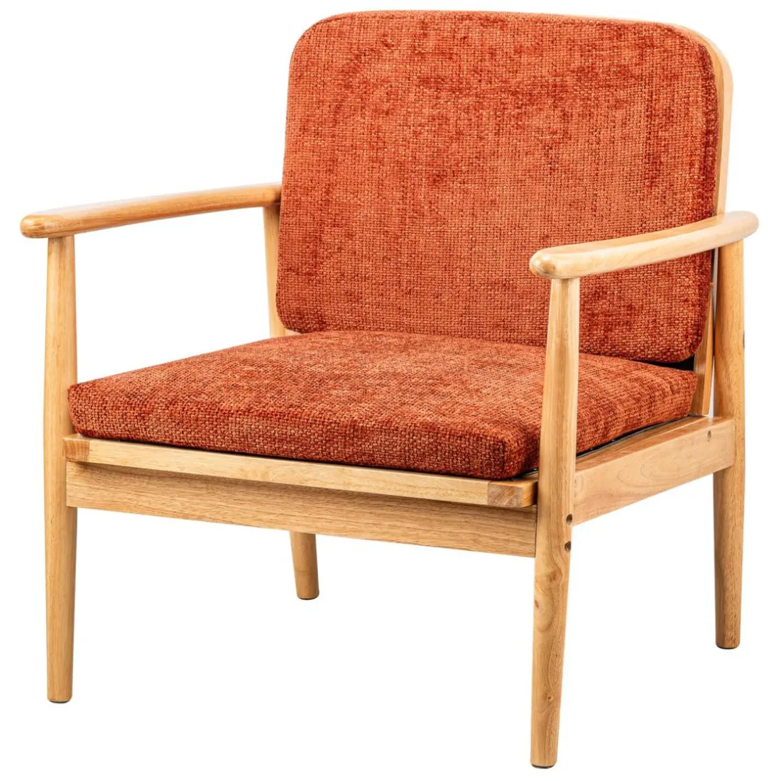 Fauteuil de Salon Scandinave avec Structure Bois et Tissu terracotta