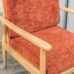 Fauteuil de Salon Scandinave avec Structure Bois et Tissu terracotta