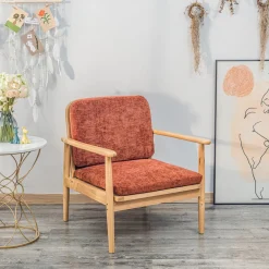 Fauteuil de Salon Scandinave avec Structure Bois et Tissu terracotta