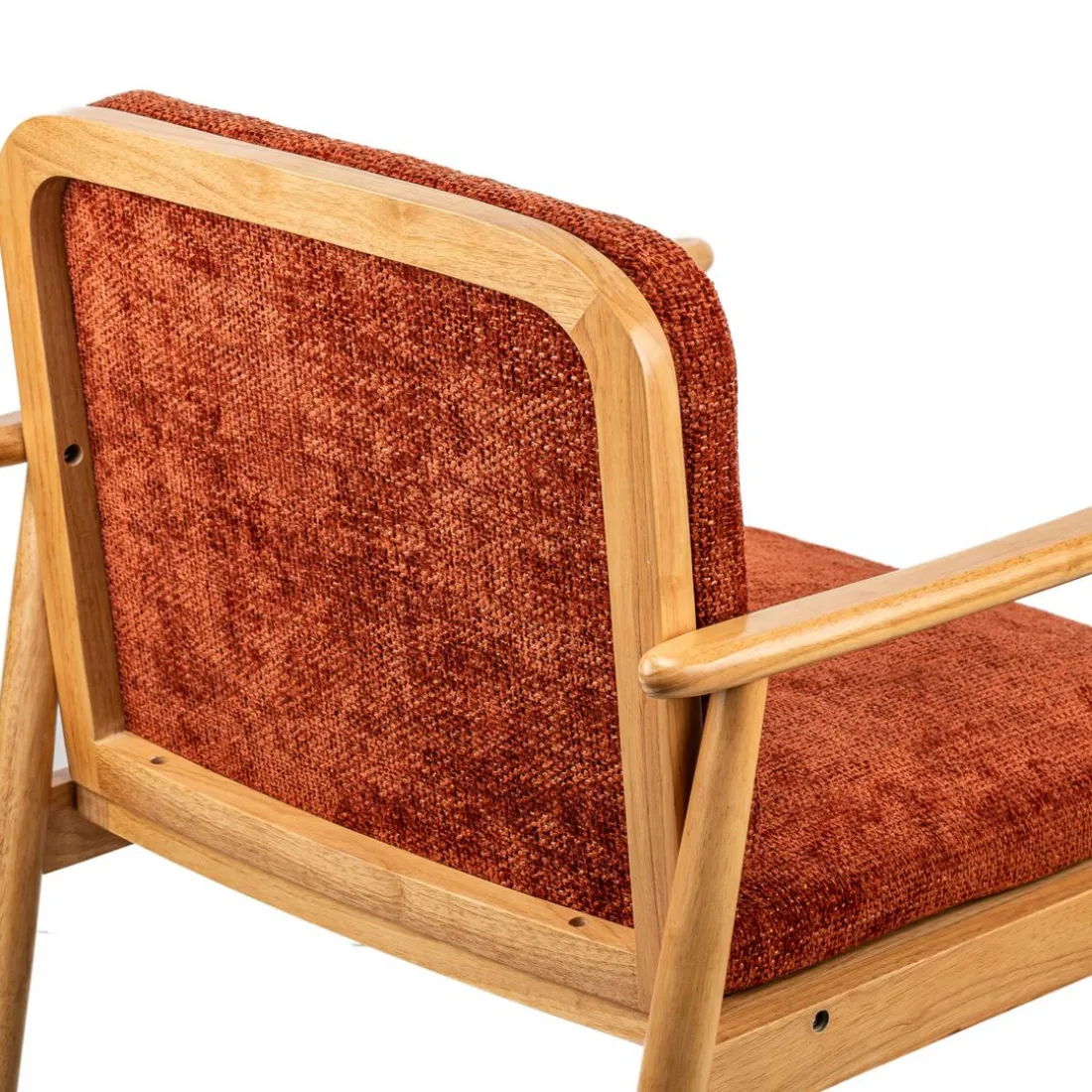 Fauteuil de Salon Scandinave avec Structure Bois et Tissu terracotta