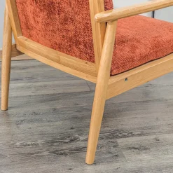 Fauteuil de Salon Scandinave avec Structure Bois et Tissu terracotta