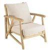 Fauteuil en branches de teck naturel avec coussins blancs MADURA