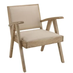 Fauteuil en Mindi, assise en tissu beige texturé