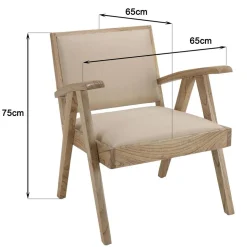 Fauteuil en Mindi, assise en tissu beige texturé
