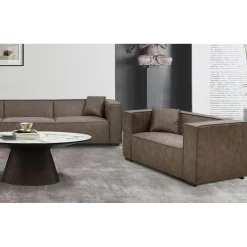 Fauteuil large Macao Tissu effet peau Vintage Marron