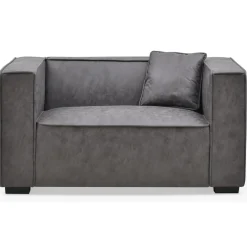 Fauteuil large Macao Tissu effet peau Vintage Gris