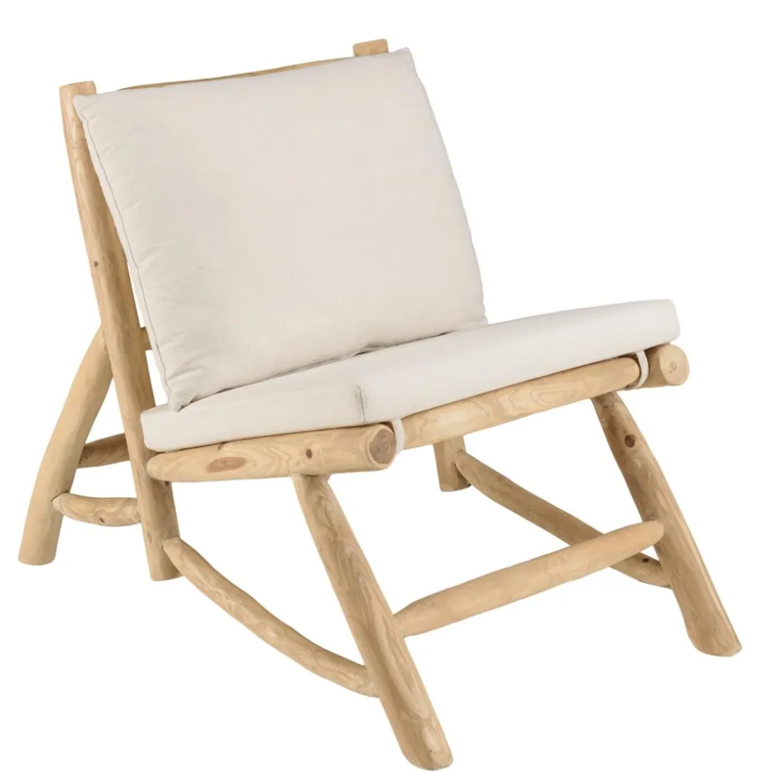 Fauteuil lounge en branches de Teck naturel avec coussin blanc WILL