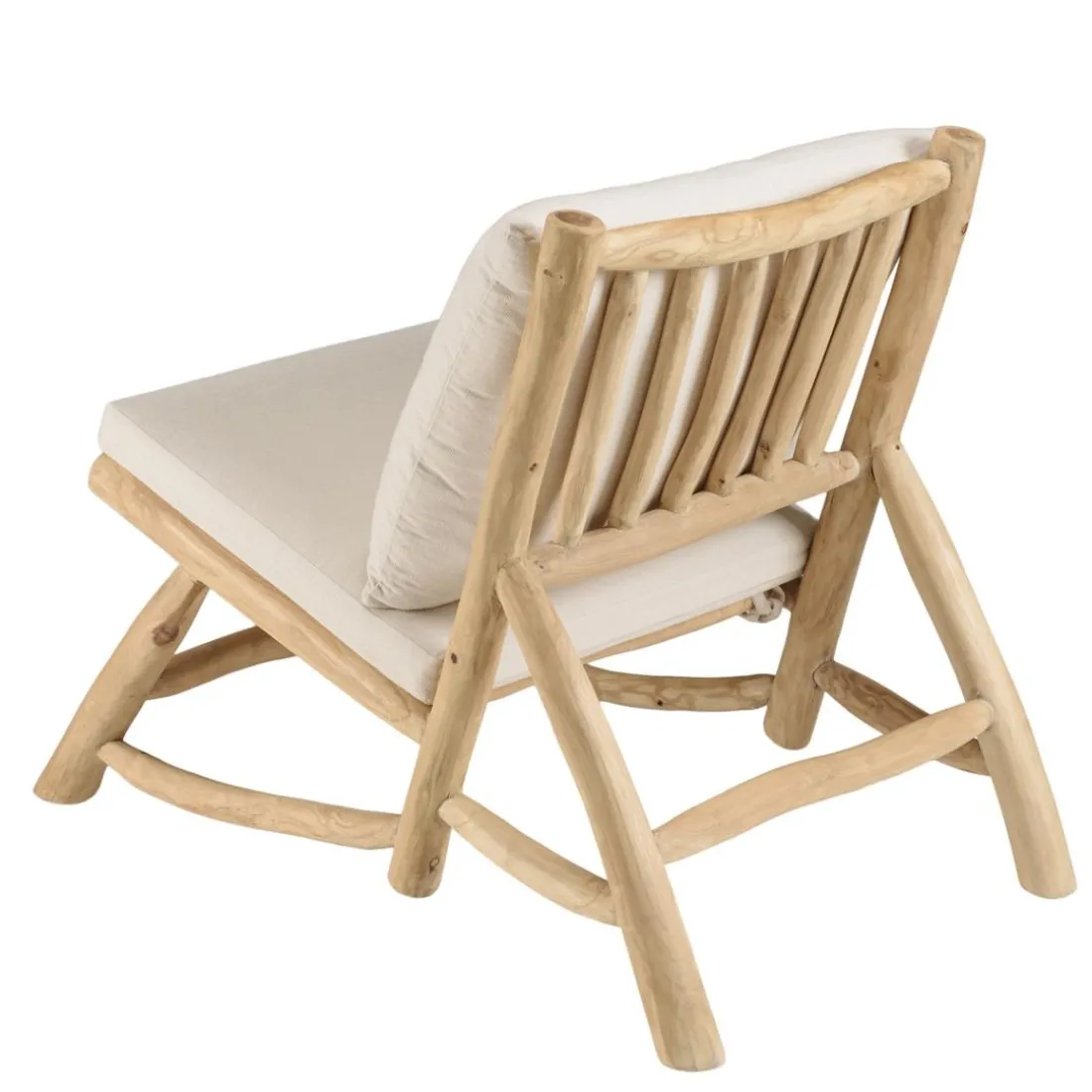 Fauteuil lounge en branches de Teck naturel avec coussin blanc WILL