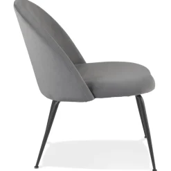 Fauteuil lounge 'MERMAID' en velours gris clair et pieds en métal noir