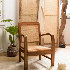 Fauteuil mindi et cannage bois foncé DAK