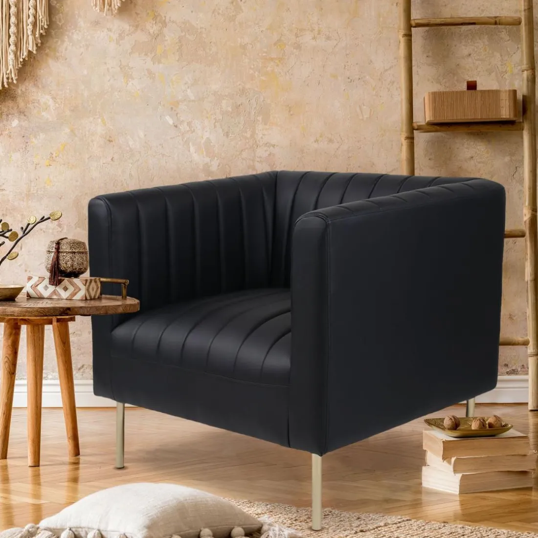 Fauteuil moderne à coutures verticales Sacramento Simili Noir