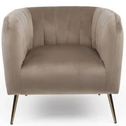 Fauteuil moderne Bombaro pieds métal doré et Velours Taupe