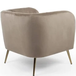 Fauteuil moderne Bombaro pieds métal doré et Velours Taupe