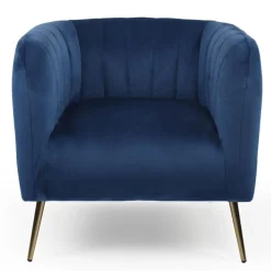 Fauteuil moderne Bombaro pieds métal doré et Velours Bleu