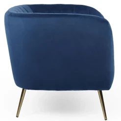 Fauteuil moderne Bombaro pieds métal doré et Velours Bleu